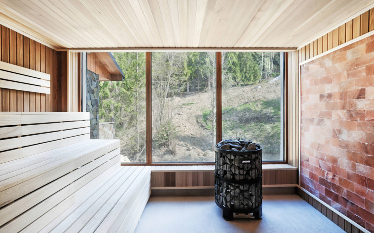 sucha sauna z widokiem na las