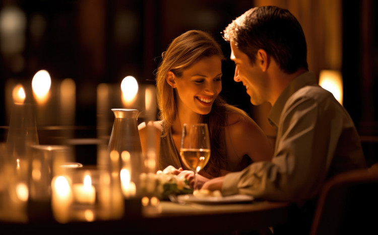 Kobieta i mężczyzna na romantycznym wieczorze przy winie