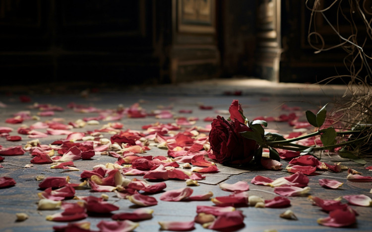 Rozrzucone płatki róż po podłodze