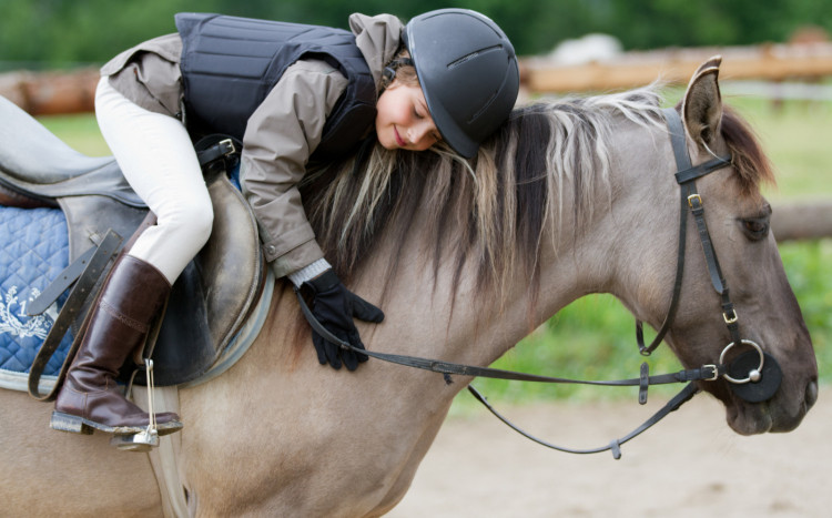 dziecko przytulające się do konia