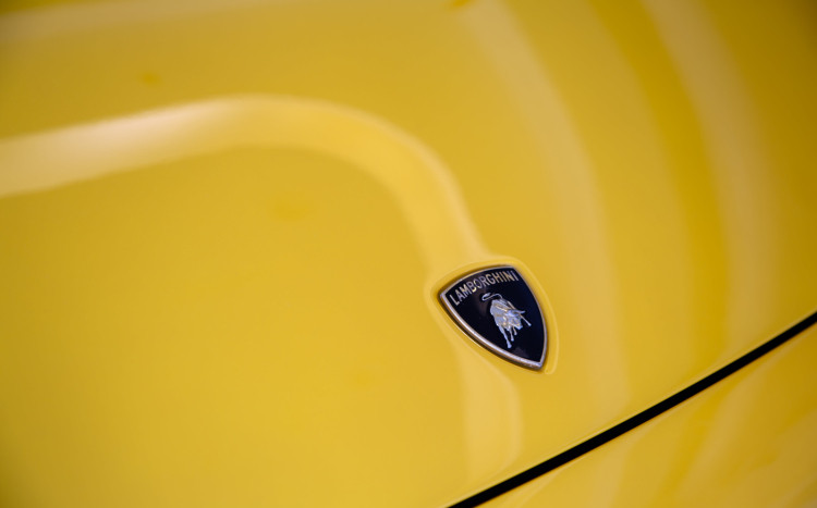 Znaczek Lamborghini na żółtej masce