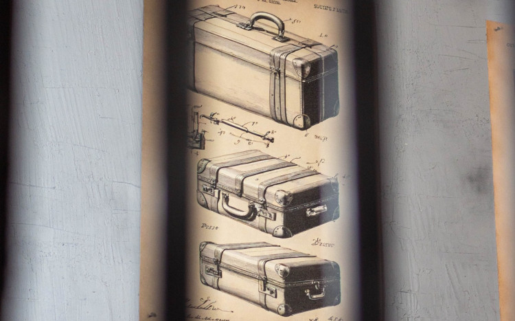 Plakat z nadrukowaną walizką i instrukcją obsługi