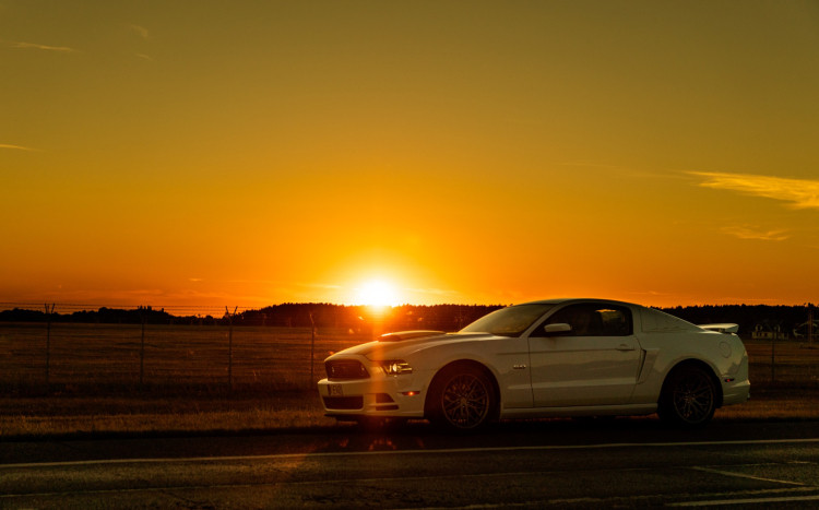 zachód słońca, ford mustang