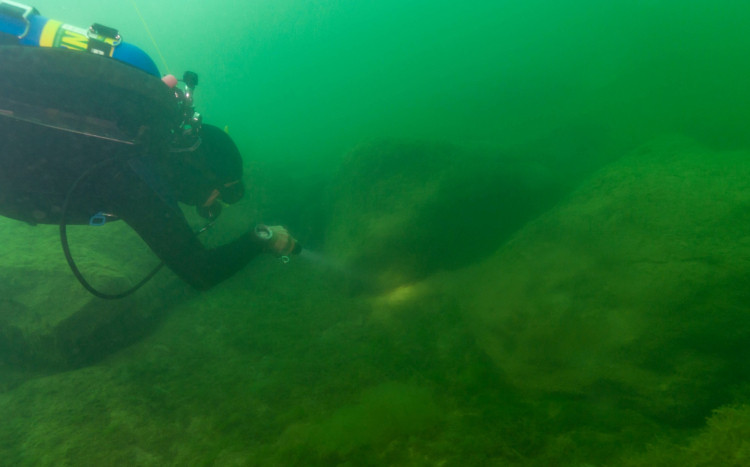 mężczyzna szuka obiektów pod wodą