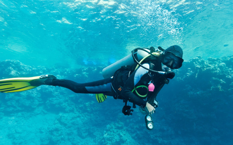 mężczyzna nurkuje w morzu